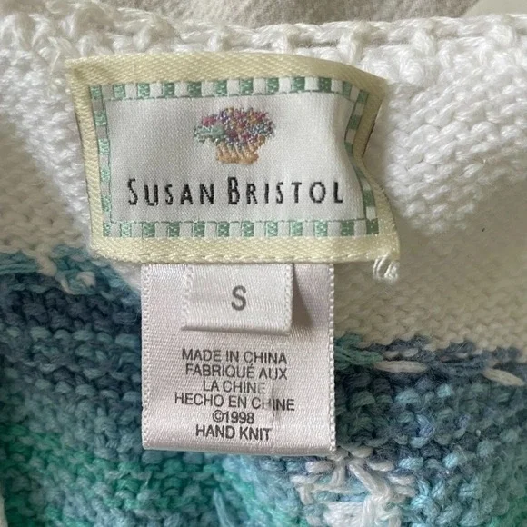 Susan Bristol Hand Knit Fish Cardigan S Coastal Beach Short Sleeve - Picture 2 of 8